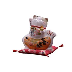 招财猫摆件家居礼品陶瓷存钱储蓄罐 富贵有余波士桃花猫