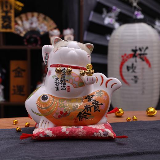 招财猫摆件家居礼品陶瓷存钱储蓄罐 富贵有余波士桃花猫 商品图2