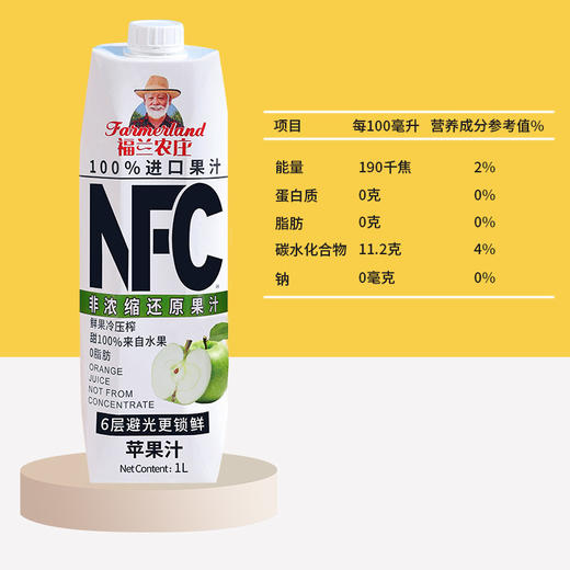 BF| 福兰农庄100%NFC苹果汁1L*4【普通快递】 商品图2