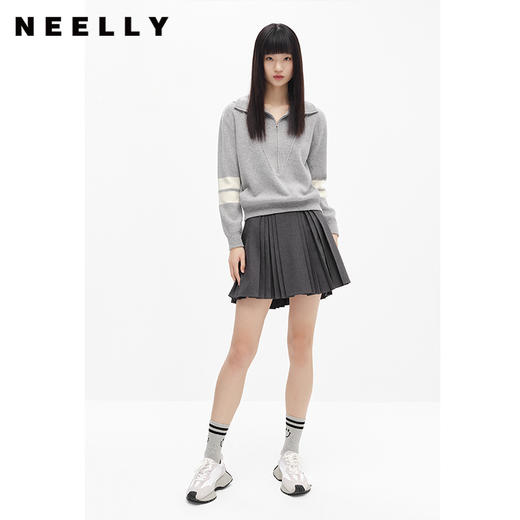 NEELLY纳俪商场同款高腰半身裙女韩系百褶裙新款A字裙时尚短裙潮N22101E01022 商品图1