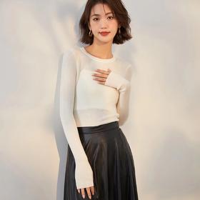 【高品质「轻奢羊毛衫」】村上春2022秋新品纯色长袖超大弹力女羊毛衫