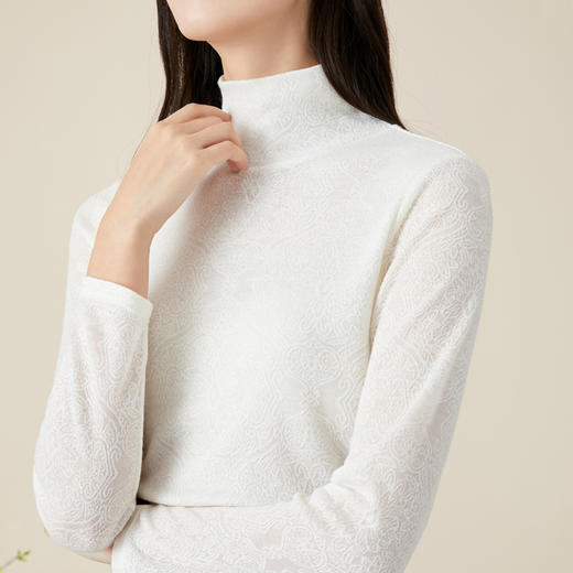 玳莎提花中高领针织衫直筒气质小衫套头长袖白色上衣女 BC32303 商品图1