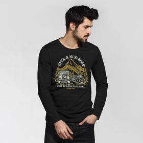 自由基地男装复古越野机车露营系列团设计长袖T恤衫秋冬打底体恤 NMT-1906