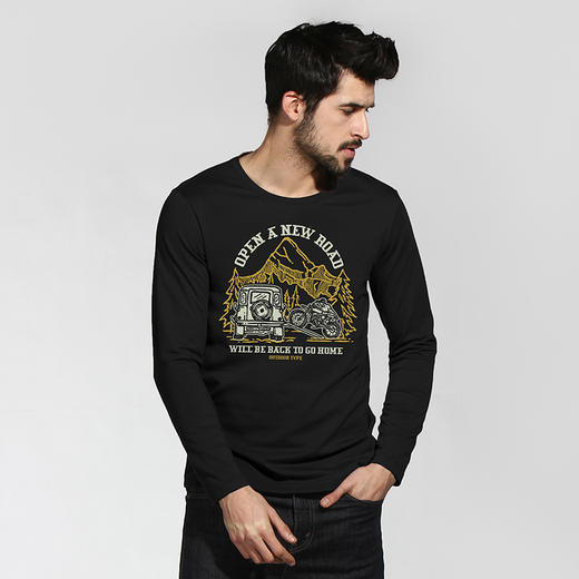 自由基地男装复古越野机车露营系列团设计长袖T恤衫秋冬打底体恤 NMT-1906 商品图0