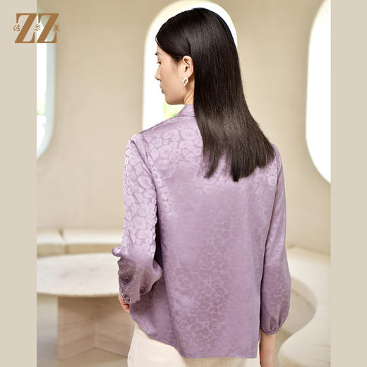 秋季新款 气质小碎花收腰9分袖纯色紫色衬衣女E23CC18 商品图4