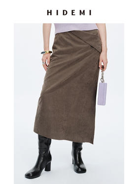 HIDEMI 摩卡色反毛麂绒不对称半身裙