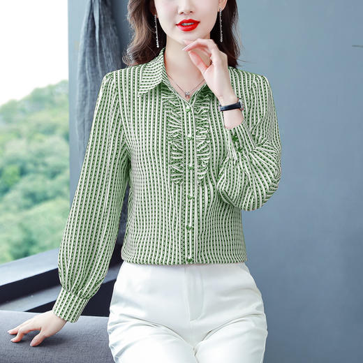 长袖新款，气质条纹遮肚显瘦洋气仿真丝衬衫KQL-540 商品图1