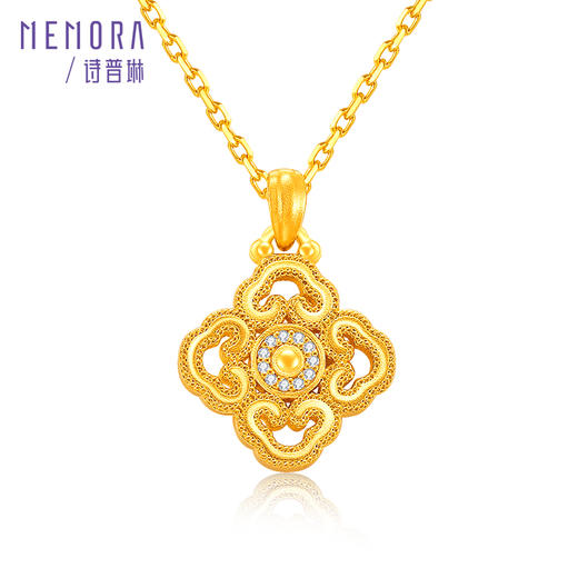 【热卖臻品】MEMORA诗普琳芳华系列黄金镶嵌钻石项链四方如意足金套链LN000801 商品图3