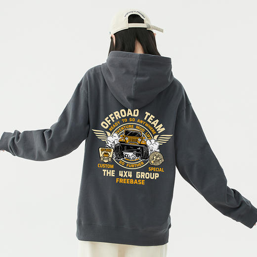 自由基地男装原创设计牧马人越野车图案带帽套头卫衣毛圈料 NMT-1901 商品图1