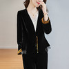 大码真丝绒小西装外套复古撞色修身显瘦桑蚕丝上衣ZS-9193 商品缩略图0