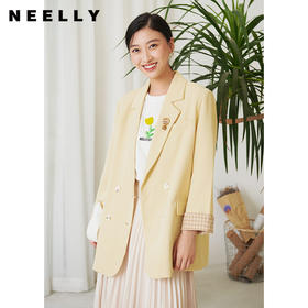 NEELLY纳俪商场同款奶酪黄西装外套女秋季新款双排扣宽松上衣韩版N22034C06624