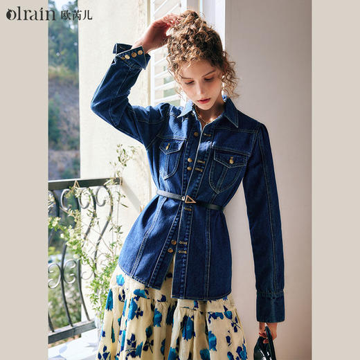 欧芮儿牛仔外套女夏季2022年新款宽松气质复古港风泡泡袖休闲上衣 商品图0