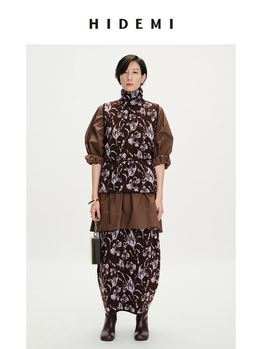 HIDEMI 美利奴羊毛主题花卉系列高领极简三件套 高领马夹/半身裙/围巾 商品图0