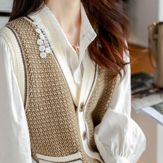 黛唯梵法式小香千鸟格子针织开衫马甲外套女秋冬慵懒风坎肩毛衣背心 商品图0