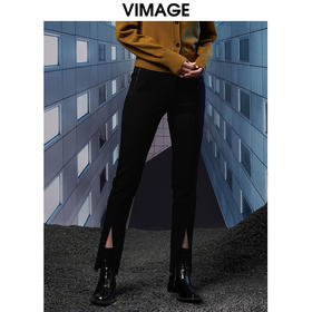 VIMAGE纬漫纪秋冬新款洋气显瘦百搭时尚开叉喇叭裤长裤V1805416