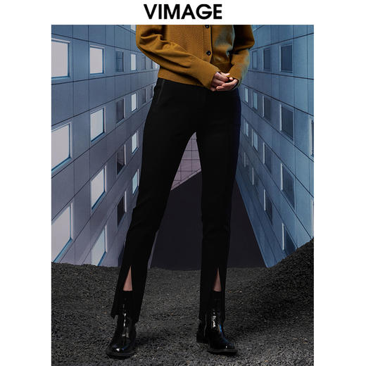 VIMAGE纬漫纪秋冬新款洋气显瘦百搭时尚开叉喇叭裤长裤V1805416 商品图0