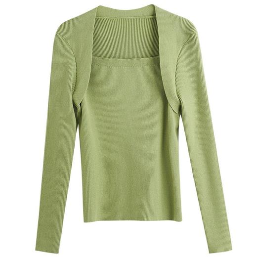 OLrain欧芮儿法式绿色套头针织衫女秋季2022年新款修身假两件毛衣 商品图5