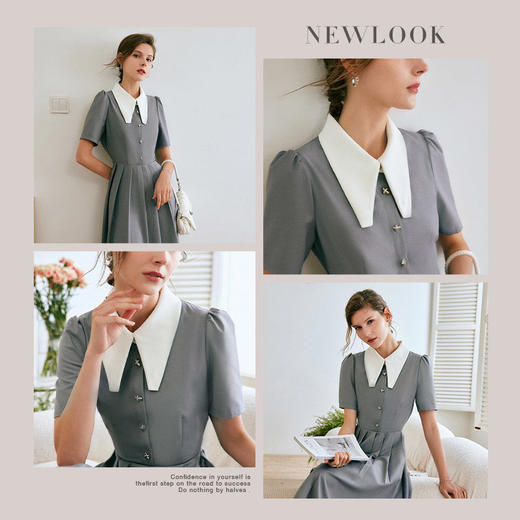 欧芮儿赫本风连衣裙女夏季2022新款收腰复古气质撞色设计感压褶裙 商品图1