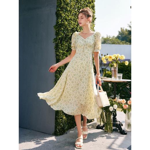 欧芮儿碎花雪纺连衣裙女春装2022年新款收腰法式V领冰爽薄款裙子 商品图3