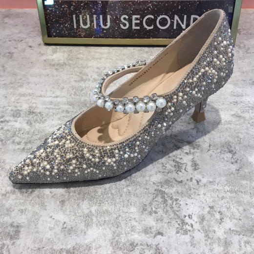 IUIU SECOND宴会高跟鞋女21新秋尖头伴娘新娘结婚鞋珍珠水晶单鞋 商品图2