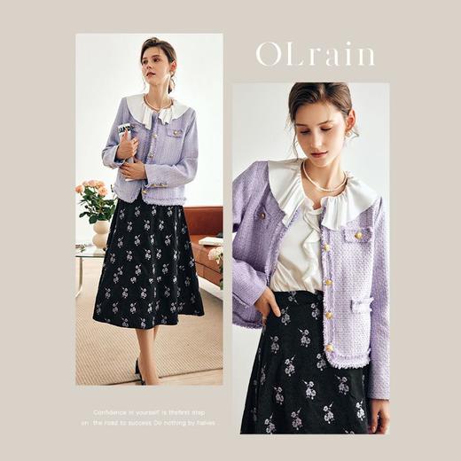 欧芮儿法式小香风短外套女秋季2022新款气质粗花呢紫色上衣 商品图1
