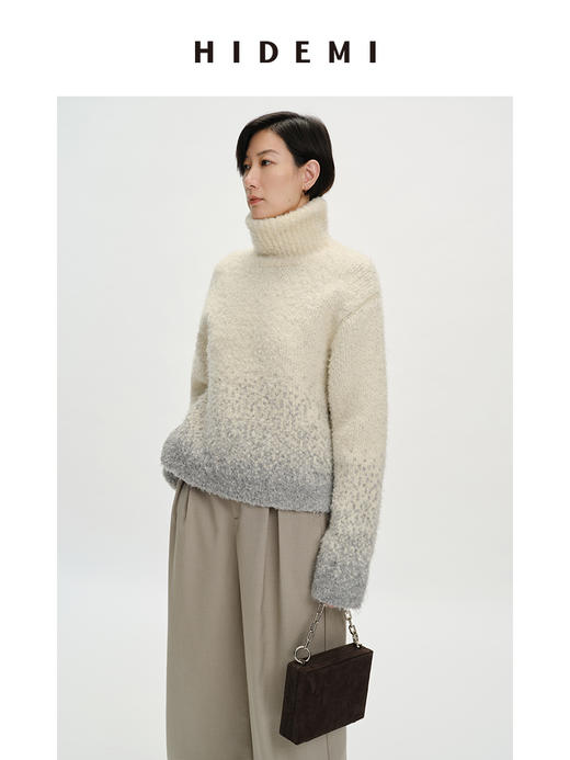 HIDEMI 圈圈羊毛混纺加厚粗针高领廓形星星渐变毛衣 商品图5
