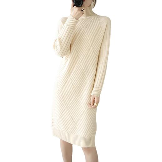 黛唯梵时髦感软糯高领针织衫女中长款濮院套头毛衣裙宽松麻花连衣裙打底 商品图4