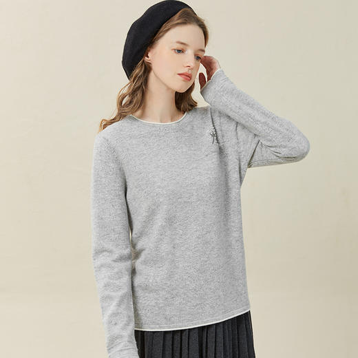 famecoco范可儿羊毛衫女100纯羊毛秋冬圆领手工绣花毛衣F228DB002 商品图4