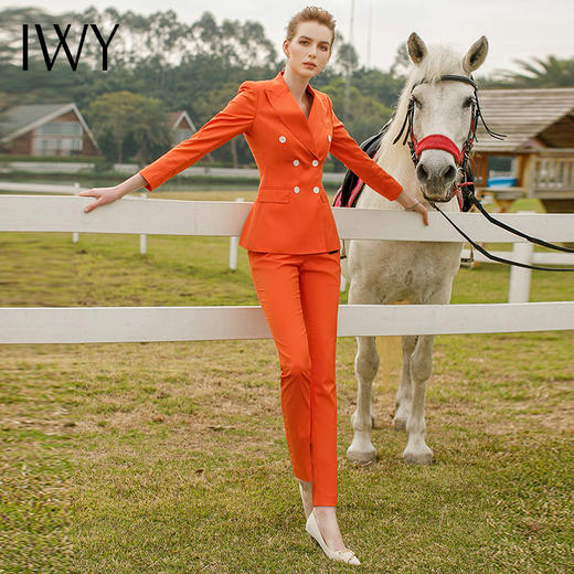 IWY/职业西装套装橘色长袖主持人播音高端西服干练气质职业装工装CP9309 商品图2