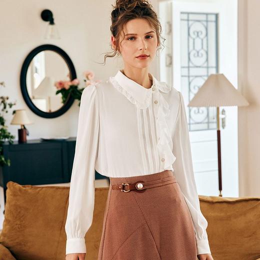 OLrain法式白色长袖雪纺蕾丝衫女早秋2022年新款不规则设计感衬衣 商品图5