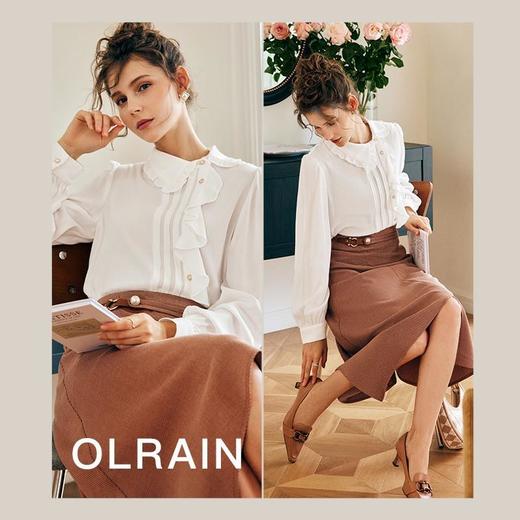 OLrain法式白色长袖雪纺蕾丝衫女早秋2022年新款不规则设计感衬衣 商品图1
