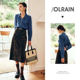 欧芮儿法式天丝牛仔衬衫女秋季2022新款复古泡泡袖港风衬衣