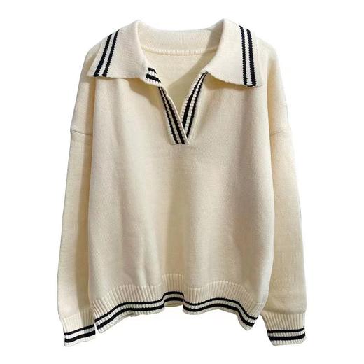 黛唯梵早秋新款拼色POLO领套头毛衣学院风减龄时尚百搭针织撞色上衣女潮 商品图4