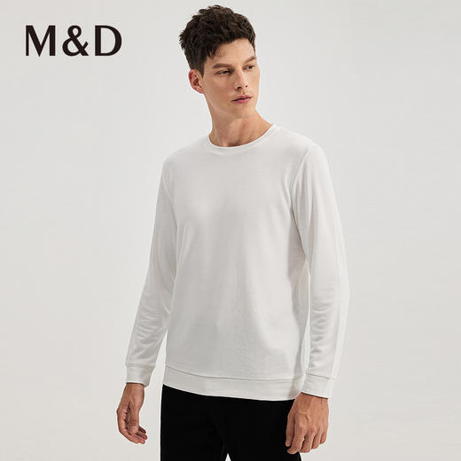 M＆D名盾商务男装秋冬新品长袖圆领T恤白色打底体恤上衣男 商品图3