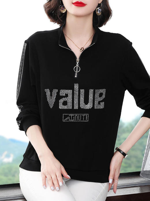 MZ 10074半高领拉链开扣棉质卫衣烫钻上衣 商品图3