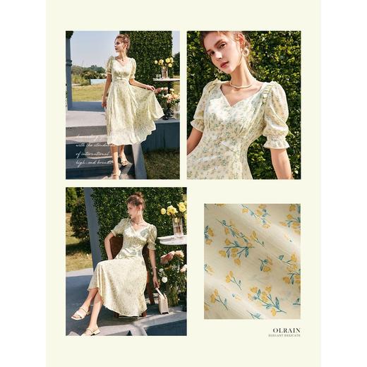 欧芮儿碎花雪纺连衣裙女春装2022年新款收腰法式V领冰爽薄款裙子 商品图2