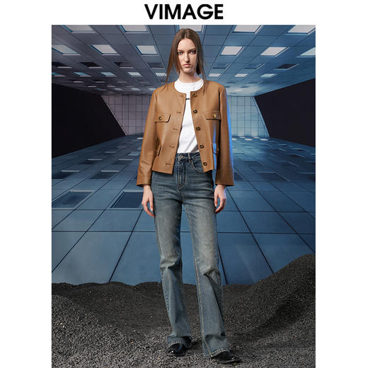 VIMAGE纬漫纪20202冬季新款保暖防风短款绵羊皮外套皮衣V1893404 商品图1