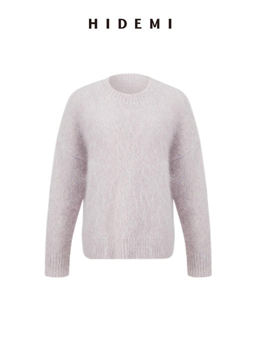 HIDEMI 羊驼毛臻品长毛绒感亲肤加厚廓形高级粉圆领大毛衣 商品图10