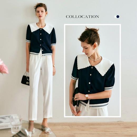 欧芮儿海军领衬衫女夏季2022年新款宽松减龄刺绣撞色设计感衬衣 商品图1