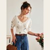 欧芮儿V领刺绣针织衫女夏季2022新款气质泡泡袖冰爽薄款白色上衣 商品缩略图2