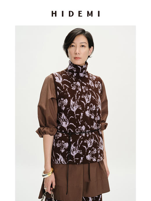 HIDEMI 美利奴羊毛主题花卉系列高领极简三件套 高领马夹/半身裙/围巾 商品图4