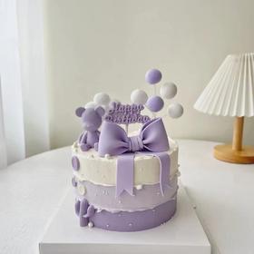 黑巢-梦幻紫蝴蝶结小熊生日蛋糕