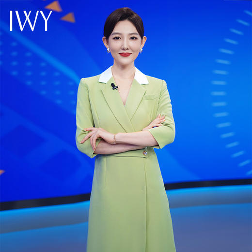 IWY/绿色职业感连衣裙高级女秋季艺考播音主持人正装演讲礼服西Q757 商品图2