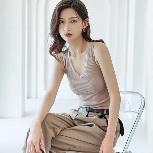 黛唯梵升级版她闺蜜秋冬带胸垫蕾丝毛圈保暖背心女保暖内衣打底上衣 商品图0