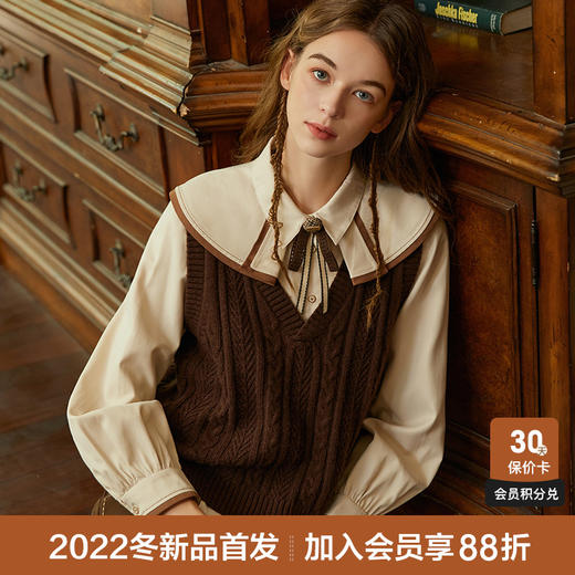 famecoco范可儿羊毛背心马甲女v领加厚秋冬外搭无袖坎肩F228CA010 商品图0