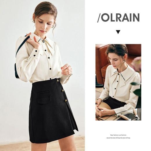欧芮儿法式杏色长袖衬衫女秋季2022年新款设计感双层领衬衣 商品图0