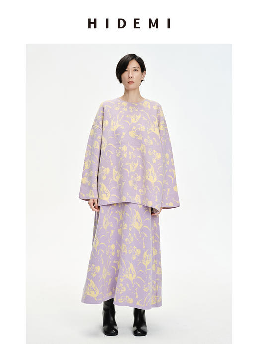 HIDEMI 美利奴羊毛主题花卉系列圆领大廓形针织毛衣厚款三件套 大毛衣/半身裙/围巾 商品图8