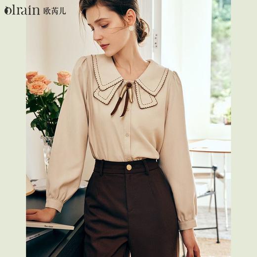 OLrain欧芮儿法式卡其色衬衫女秋季2022年新款洋气蝴蝶结减龄衬衣 商品图4