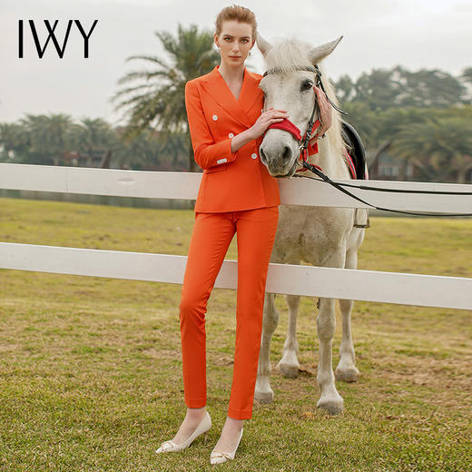 IWY/职业西装套装橘色长袖主持人播音高端西服干练气质职业装工装CP9309 商品图1
