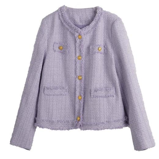 欧芮儿法式小香风短外套女秋季2022新款气质粗花呢紫色上衣 商品图4
